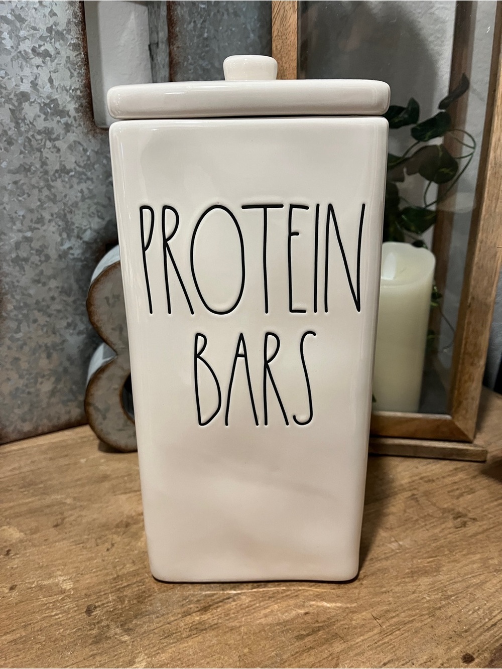 Rae Dunn Cream Square Ceramic 'Protein Bars' Storage Canister